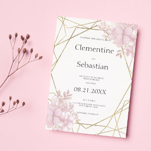 Invitation Élégant mariage floral de terrarium doré rose vif