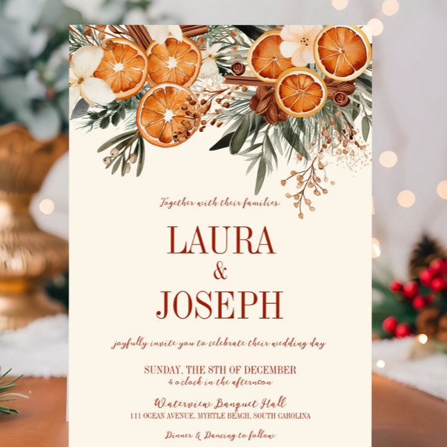Invitation Élégant Mariage floral d'ivoire (Ivory Orange Citrus Floral Bridal Shower Invitation, Christmas, Fall Autumn, Elegant Modern Wedding)