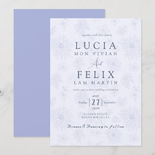 Invitation Élégant Mariage floral Dusty Bleu Ombre