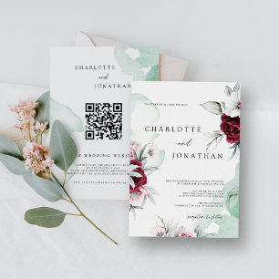 Invitation Élégant Mariage floral Emerald vert & Bourgogne