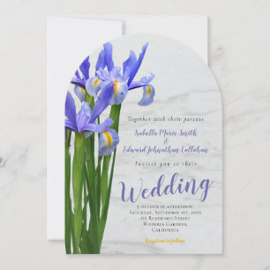 Invitation Élégant mariage floral et marbre à l'aquarelle ble