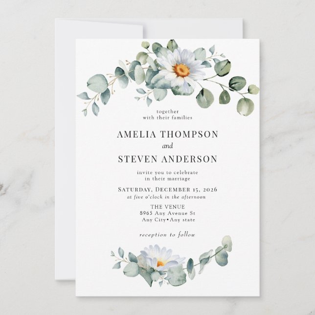 Invitation Élégant mariage floral Eucalyptus (Devant)