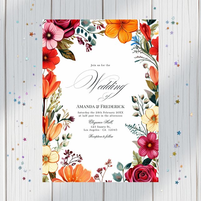 Invitation Élégant Mariage floral fiesta avec code QR (Elegant Floral Fiesta Wedding with QR Code Invitation)