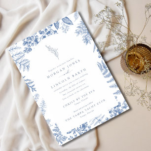 Invitation Élégant Mariage Floral Fleur Bleue Française