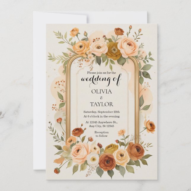 Invitation Elégant Mariage Floral Frame Or (Devant)