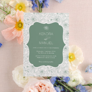 Invitation Élégant Mariage Floral Français Toile Sage Vert