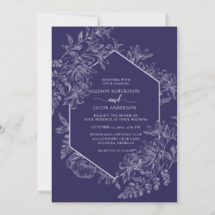 Invitation Élégant Mariage floral géométrique violet blanc