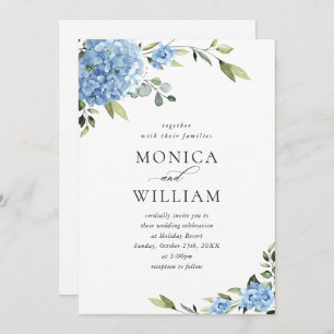 Invitation Élégant Mariage Floral Hydrangea Bleu Tout en un