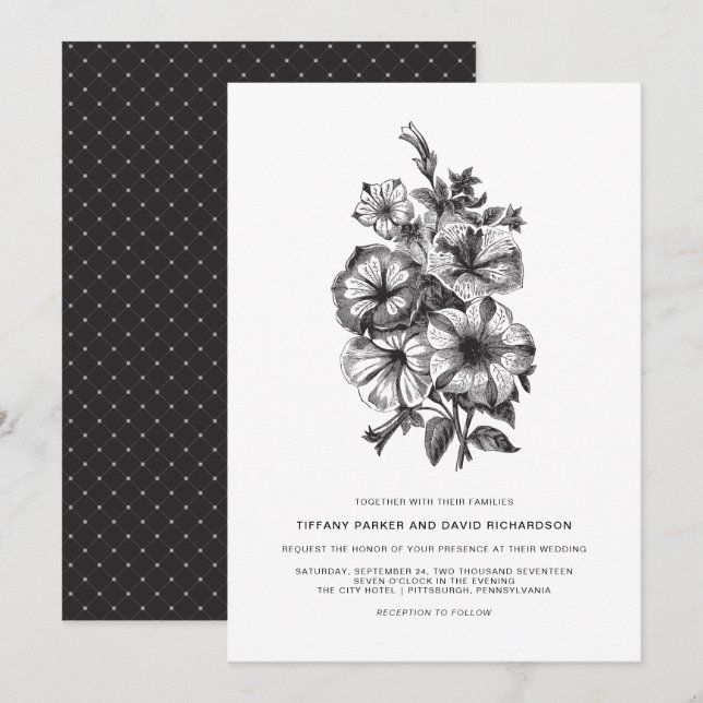 Invitation Élégant Mariage floral illustré (Devant / Derrière)