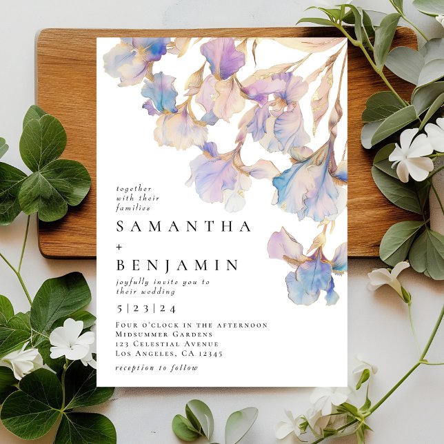 Invitation Élégant Mariage floral Iris (Créateur téléchargé)