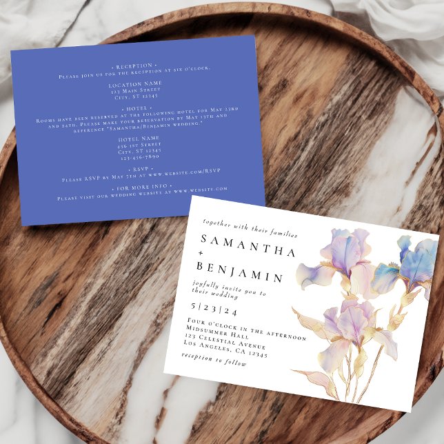 Invitation Élégant Mariage Floral Iris tout-en-un (Créateur téléchargé)