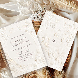 Invitation Élégant mariage floral ivoire français victorien
