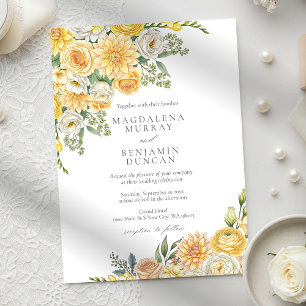 Invitation Élégant mariage floral jaune pêche et vert sauge