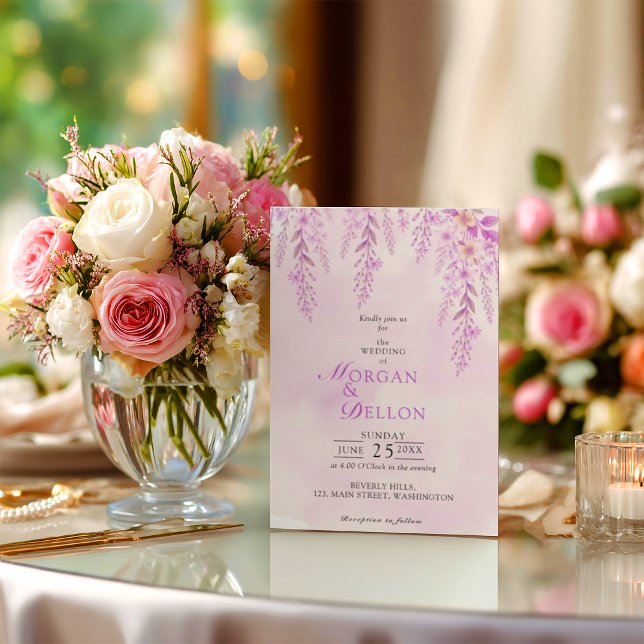 Invitation Élégant Mariage Floral Lavande Douce (Créateur téléchargé)