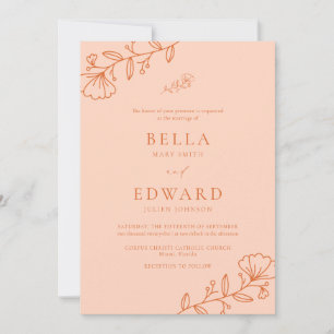Invitation Élégant Mariage floral minimal de pêche