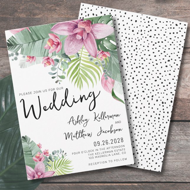 Invitation Élégant Mariage floral moderne (Chic Modern Floral Watercolor Tropical Wedding Invitation)