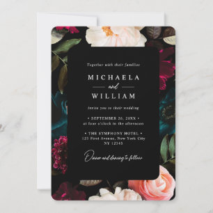 Invitation Élégant Mariage floral moderne foncé et humide