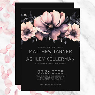 Invitation Élégant Mariage floral moderne rose noir
