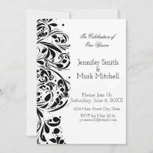 Invitation Élégant Mariage floral noir et blanc