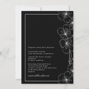 Invitation Élégant Mariage floral noir et blanc