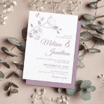 Invitation Élégant mariage floral orchidées violettes moderne<br><div class="desc">Créez la suite de Mariage parfaite avec ce faire-part de mariage élégant et simple, avec une belle et délicate ligne d'orchidées violettes poussiéreuses dessinée en haut, sur un élégant arrière - plan blanc clair minimaliste. Modifiez facilement les champs modèles pour ajouter les noms de mariée et de mariée dans une...</div>