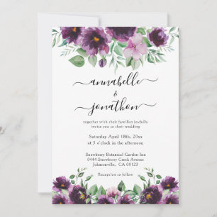 Invitation Élégant Mariage Floral Purple Vert