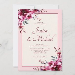 Invitation Élégant Mariage floral rose bordeaux