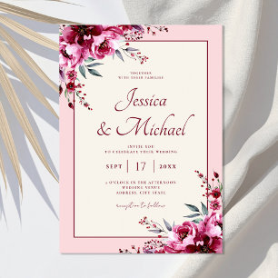 Invitation Élégant Mariage floral rose bordeaux
