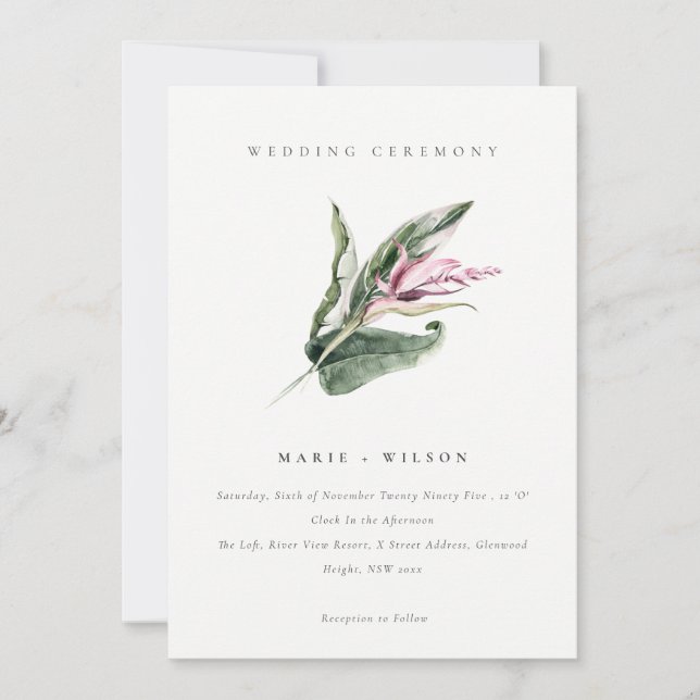 Invitation Élégant Mariage floral rose feuillu vert minimal (Devant)