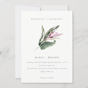 Invitation Élégant Mariage floral rose feuillu vert minimal