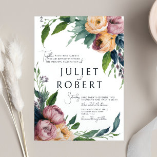 Invitation Élégant Mariage floral rose orange Ranunculus