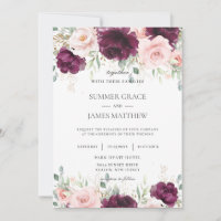 Élégant Mariage floral rose pâle à framboise foncé