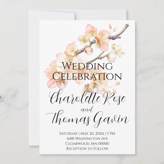 Invitation Elégant mariage floral rose pastel (Devant)