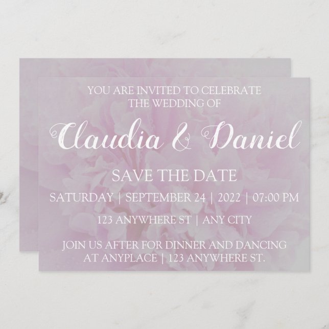 Invitation Élégant mariage floral rose poitrine poussiéreuse (Devant / Derrière)