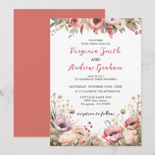 Invitation Élégant Mariage Floral Rose Rose Rose Dusty modern