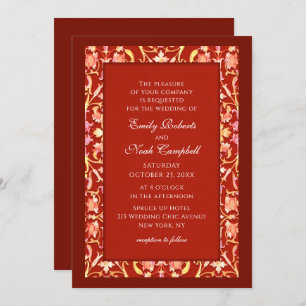 Invitation Élégant Mariage floral rouge Bourgogne élégant