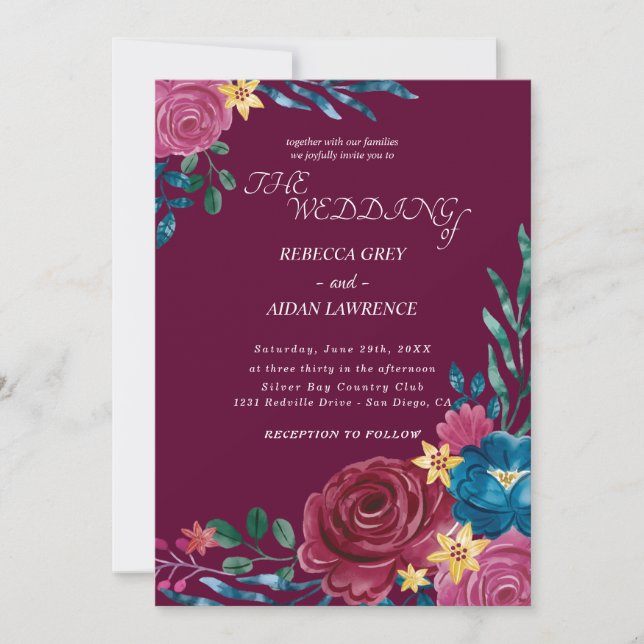 Invitation Élégant Mariage floral rustique (Devant)