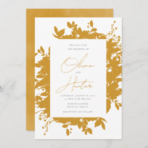 Invitation Élégant Mariage floral silhouette moutarde jaune
