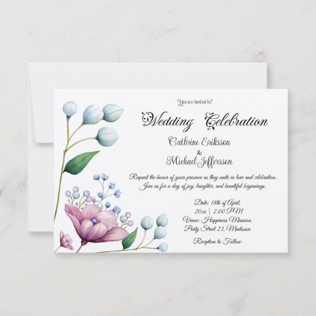 Invitation Élégant Mariage Floral Soft Botanical Romance (Devant)