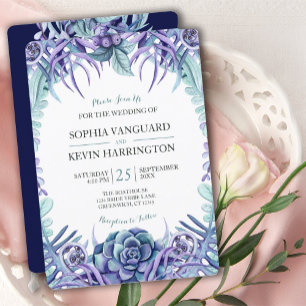 Invitation Elégant Mariage floral Succulent violet Aquarelle
