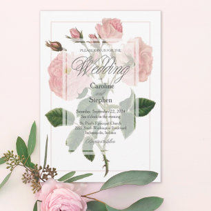 Invitation Élégant Mariage Floral Typographie Rose Botanique
