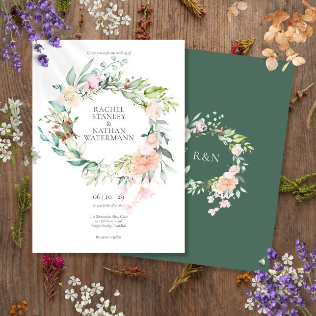 Invitation Élégant mariage floral verdure aquarelle (Elegant Watercolour Greenery Floral Wedding Invitation)
