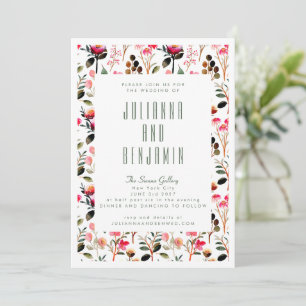 Invitation Élégant mariage floral verdure aquarelle rose