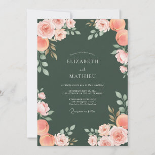 Invitation Élégant mariage floral vert chasseur