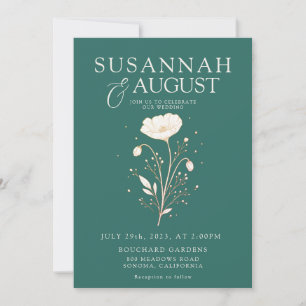 Invitation Élégant mariage floral vert émeraude