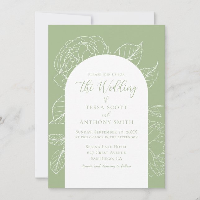 Invitation Élégant mariage floral vert sauge (Devant)