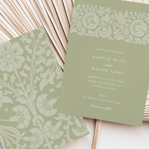 Invitation Élégant Mariage Floral Vert Sauge et Ivoire