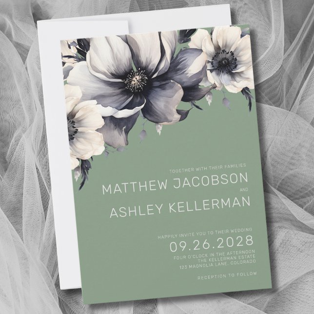 Invitation Élégant mariage floral vert sauge moderne (Elegant Modern Floral Sage Green Wedding Invitation)