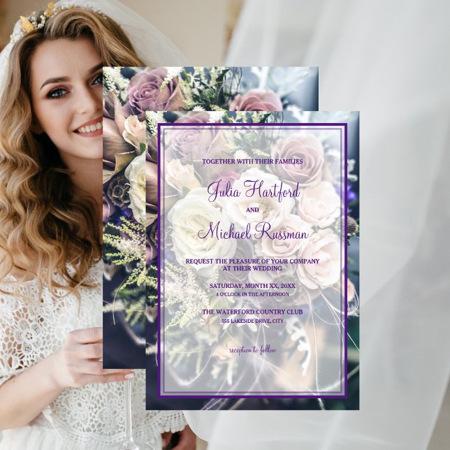 Invitation Élégant Mariage floral violet (Elegant Purple Floral Wedding Invitation
)