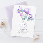 Invitation Élégant Mariage floral violet botanique moderne<br><div class="desc">Cette faire-part de mariage mauve douce à l'aquarelle florale dessinée à la main fera une impression durable sur vos invités. Des fleurs d'aquarelle sont présentées sur le devant de l'invitation avec une police de script élégante. De belles couleurs douces : lavande, violet lilas, et des touches de mauve donnent une...</div>